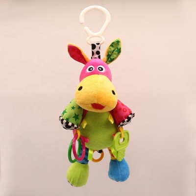 custom cute popular pull jingle baby music box bed bell toy stuffed cotton donkey plush baby musical rattle toy