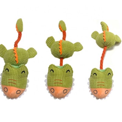 high quality corduroy plush alligator dog chew toy squeaky crocodile toys with rope and spiky ball