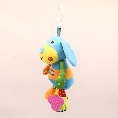 wholesale musical stuffed animal toys plush dog bell baby stroller toy hanging rattles