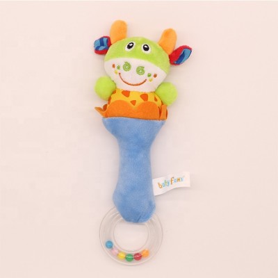 Amazon hot selling online infant toys kids cartoon soft baby toys rattle plush cow for babies